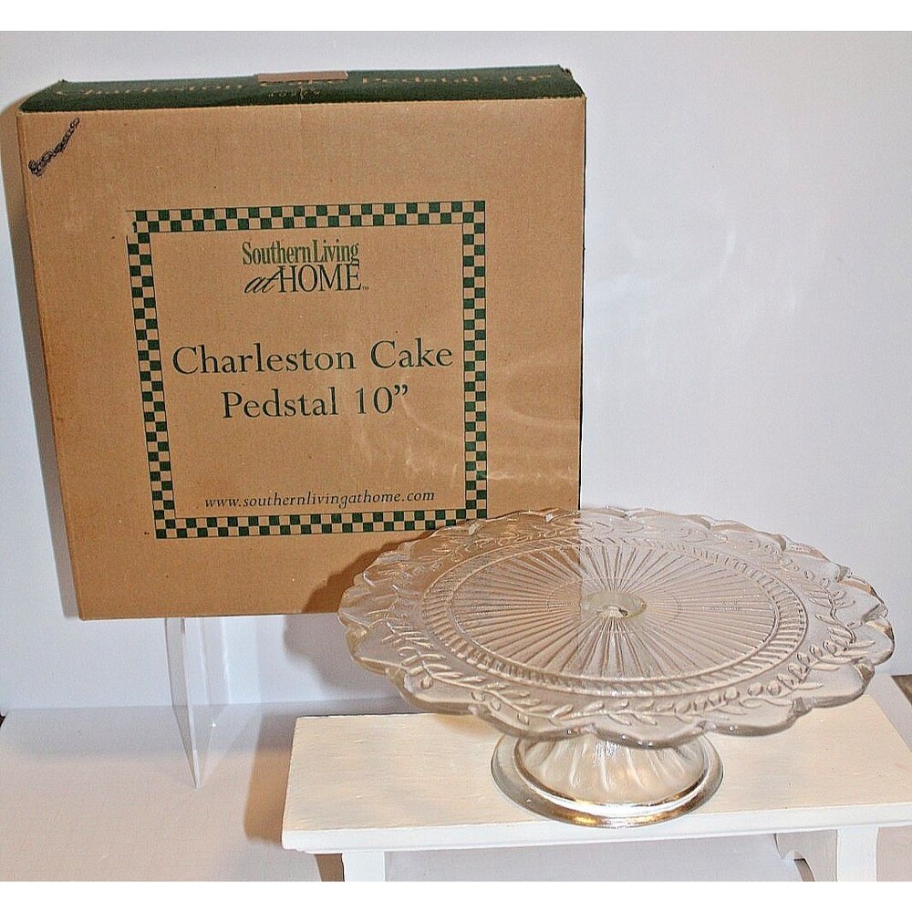 Southern Living at Home Charleston 10" Glass Cake Pedestal Stand Original Box